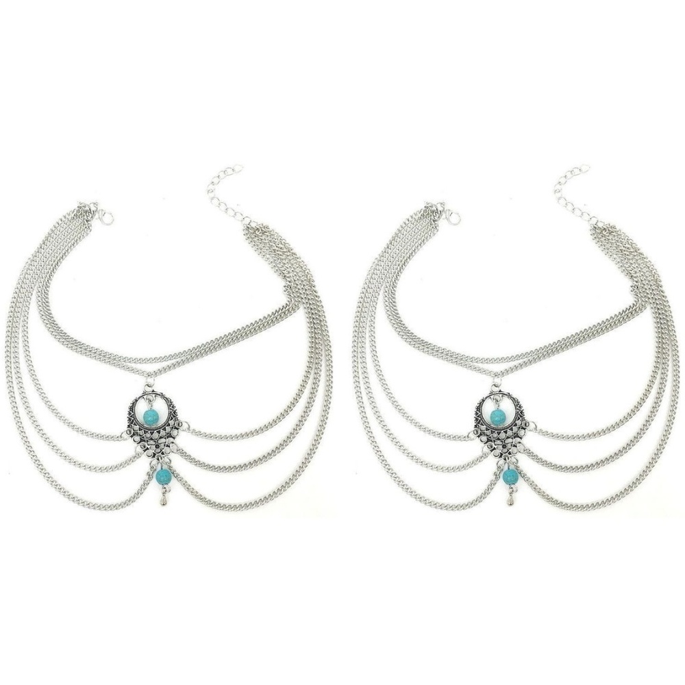 NEW Turquoise Anklet  Silver Ankle Chain Set